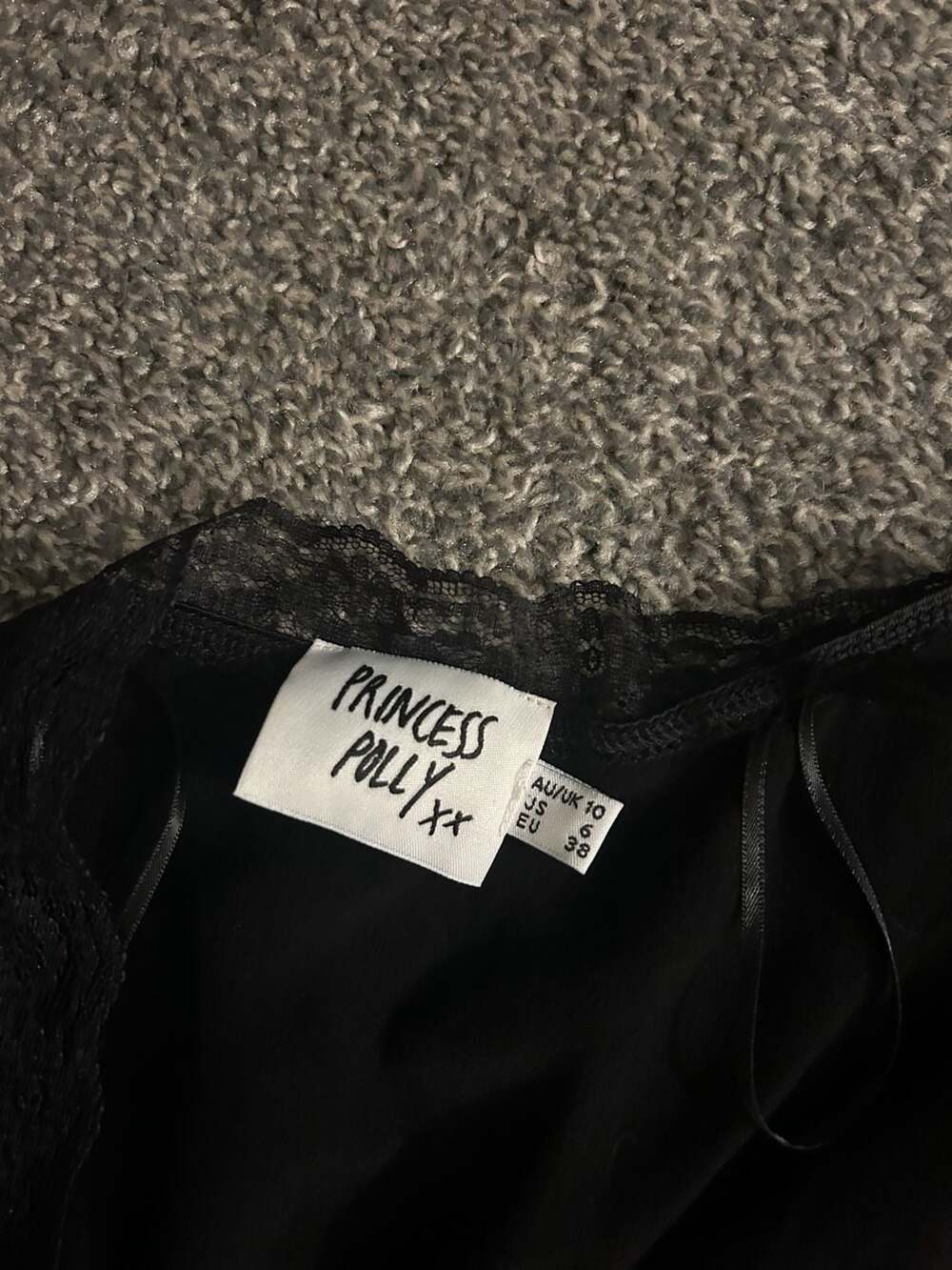 Princess Polly Black Satin Lace Trim Tie Front Shrug Size US 6 - Picture 3 of 4